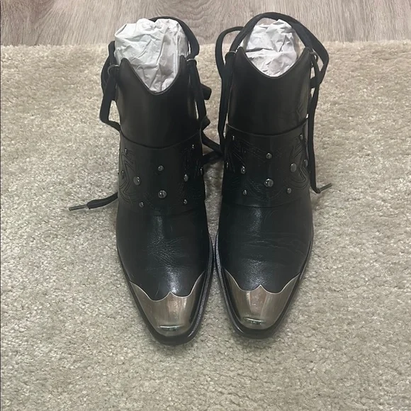 Free People Rory Studded Black and Silver Ankle Boots - Picture 1 of 8